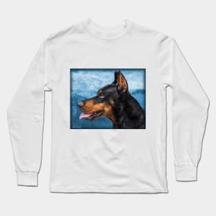 Gorgeous Doberman Painting on Blue Background Long Sleeve T-Shirt